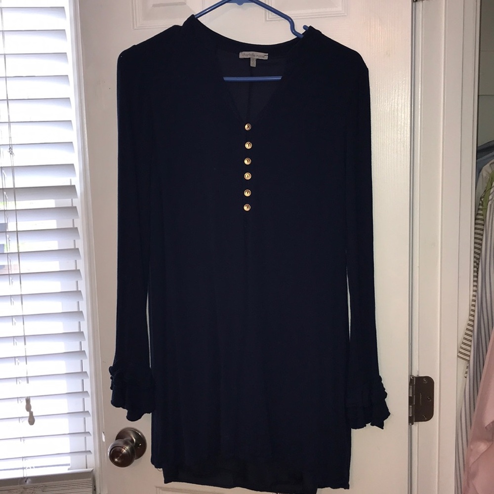 Charlotte Russe Navy tunic dress w/ ruffle sleeves